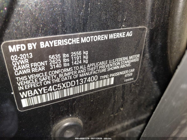 45081179 :رقم المزاد ، WBAYE4C5XDD137400 vin ، 2013 Bmw 740li مزاد بيع