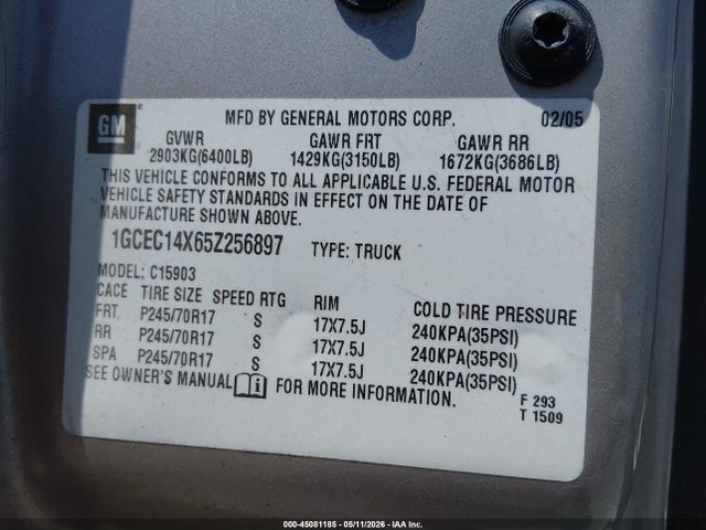 Продажа на аукционе авто 2005 Chevrolet Silverado 1500 Work Truck, vin: 1GCEC14X65Z256897, номер лота: 45081185