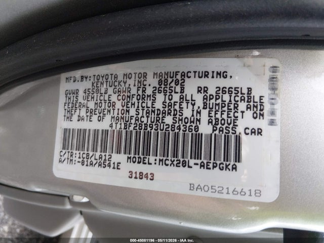 2003 Toyota Avalon Xls მანქანა იყიდება აუქციონზე, vin: 4T1BF28B93U284360, აუქციონის ნომერი: 45081196