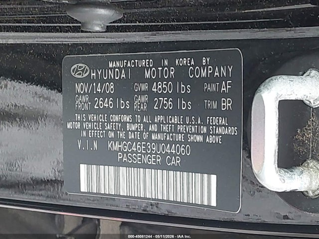 45081244 :رقم المزاد ، KMHGC46E39U044060 vin ، 2009 Hyundai Genesis 3.8 مزاد بيع
