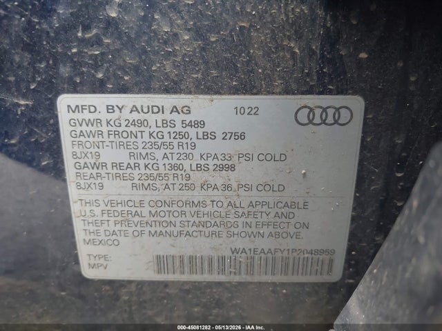 2023 Audi Q5 Premium Plus 45 Tfsi S Line Quattro მანქანა იყიდება აუქციონზე, vin: WA1EAAFY1P2048959, აუქციონის ნომერი: 45081282