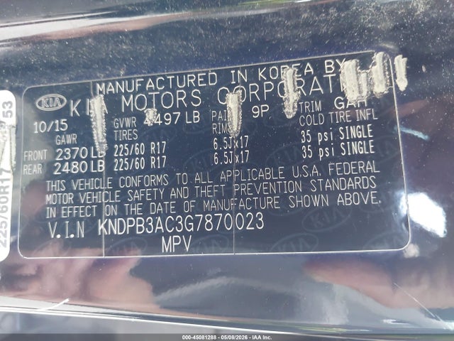 45081288 :رقم المزاد ، KNDPB3AC3G7870023 vin ، 2016 Kia Sportage Lx مزاد بيع