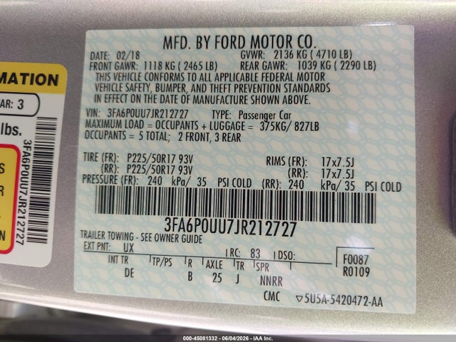 3FA6P0UU7JR212727 Ford Fusion Hybrid S