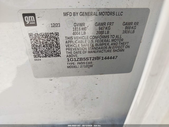 45081357 :رقم المزاد ، 1G1ZB5ST2RF144447 vin ، 2024 Chevrolet Malibu Fwd Ls مزاد بيع