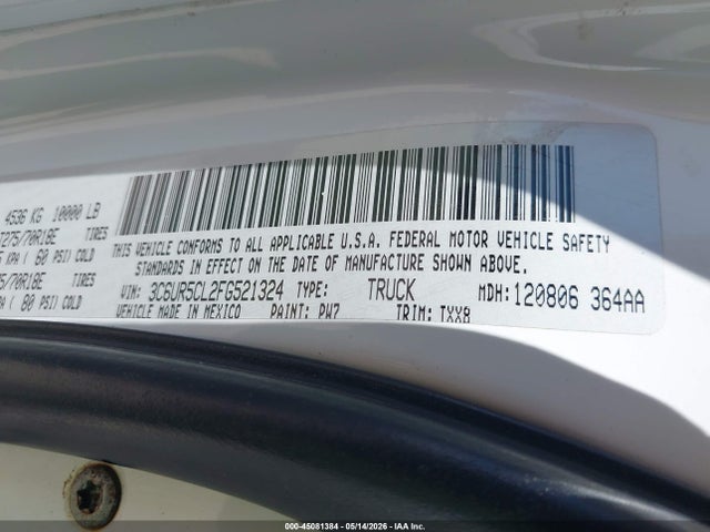 Продаж на аукціоні авто 2015 Ram 2500 Tradesman, vin: 3C6UR5CL2FG521324, номер лоту: 45081384