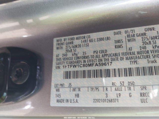 Ford F-150 Lariat 2021 1FTFW1C80MFA59617 Image 9