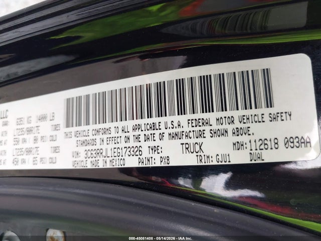 Aukcja sprzedaży 2014 Ram 3500 Laramie, vin: 3C63RRJL1EG173326, numer aukcji: 45081408