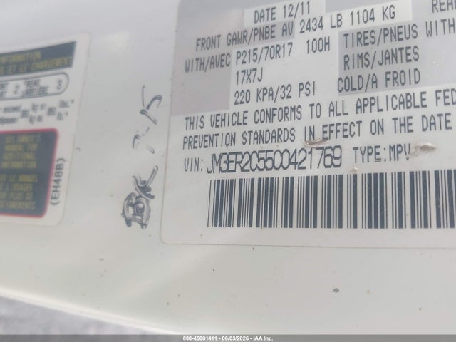 45081411 :رقم المزاد ، JM3ER2C55C0421769 vin ، 2012 Mazda Cx-7 I Touring مزاد بيع