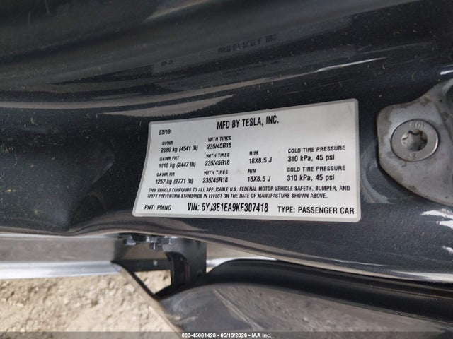 Продажа на аукционе авто 2019 Tesla Model 3 Long Range/mid Range/standard Range/standard Range Plus, vin: 5YJ3E1EA9KF307418, номер лота: 45081428