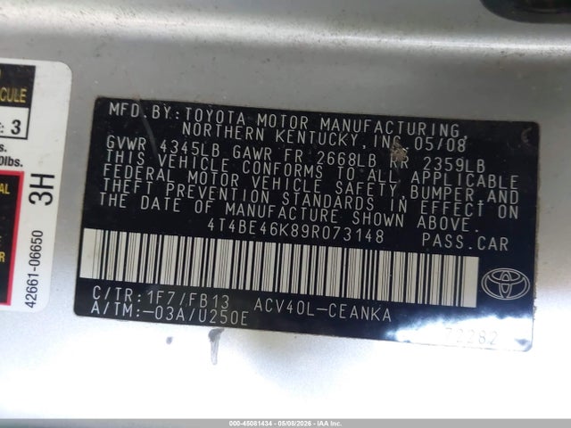 45081434 :رقم المزاد ، 4T4BE46K89R073148 vin ، 2009 Toyota Camry Le مزاد بيع