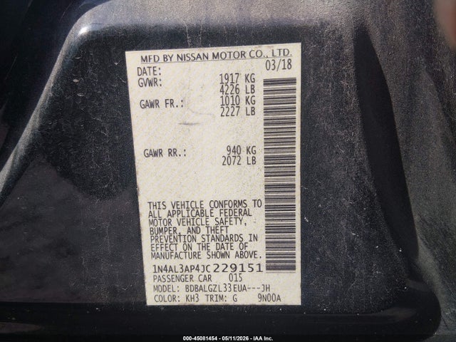 Nissan Altima 2.5 S 2018 1N4AL3AP4JC229151 Image 9