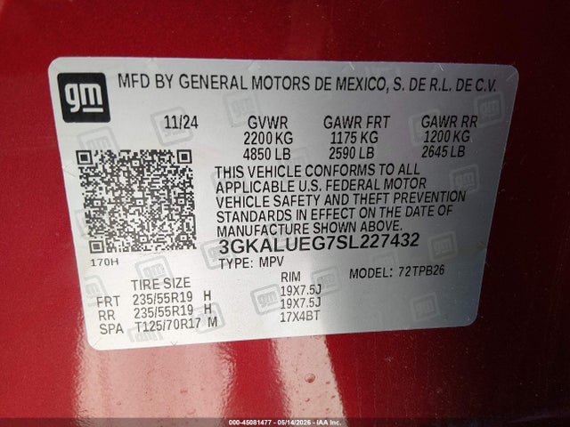 Продажа на аукционе авто 2025 Gmc Terrain Awd Elevation, vin: 3GKALUEG7SL227432, номер лота: 45081477