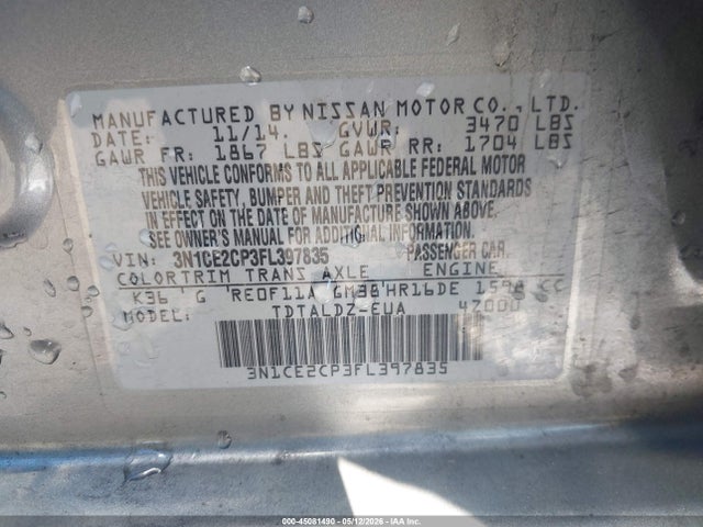 Aukcja sprzedaży 2015 Nissan Versa Note S (sr)/s Plus/sl/sr/sv, vin: 3N1CE2CP3FL397835, numer aukcji: 45081490