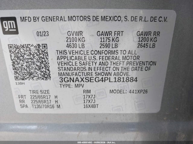 Продаж на аукціоні авто 2023 Chevrolet Equinox Awd Ls, vin: 3GNAXSEG4PL181884, номер лоту: 45081492