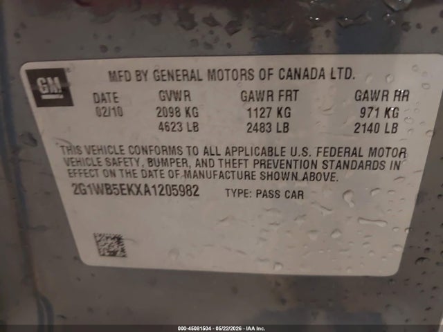 2010 Chevrolet Impala Lt მანქანა იყიდება აუქციონზე, vin: 2G1WB5EKXA1205982, აუქციონის ნომერი: 45081504