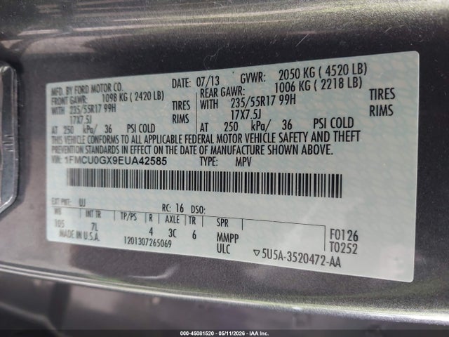 Aukcja sprzedaży 2014 Ford Escape Se, vin: 1FMCU0GX9EUA42585, numer aukcji: 45081520