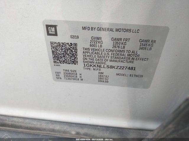 Aukcja sprzedaży 2019 Gmc Acadia Sle-2, vin: 1GKKNLLS8KZ227481, numer aukcji: 45081524