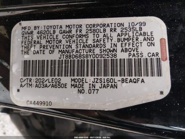Продажа на аукционе авто 2000 Lexus Gs 300, vin: JT8BD68S8Y0092538, номер лота: 45081535