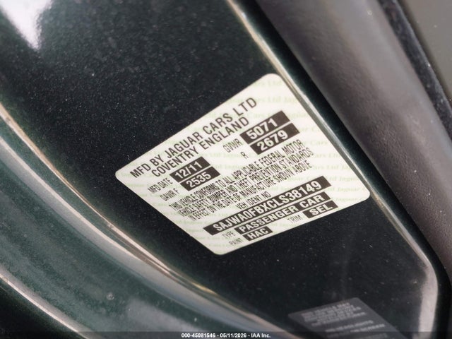 45081546 :رقم المزاد ، SAJWA0FBXCLS38149 vin ، 2012 Jaguar Xf مزاد بيع