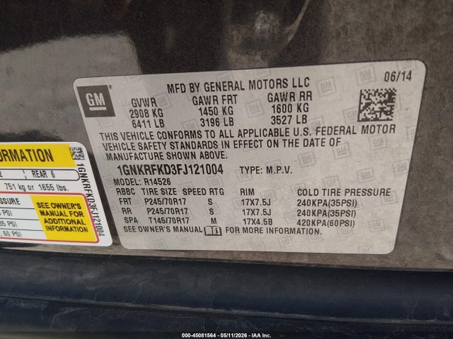 Chevrolet Traverse Ls 2015 1GNKRFKD3FJ121004 Image 9