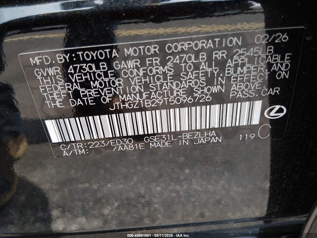 Продажа на аукционе авто 2026 Lexus Is 350 F Sport, vin: JTHGZ1B29T5096726, номер лота: 45081581