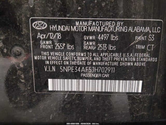 Продажа на аукционе авто 2018 Hyundai Sonata Sport+, vin: 5NPE34AF5JH702911, номер лота: 45081586