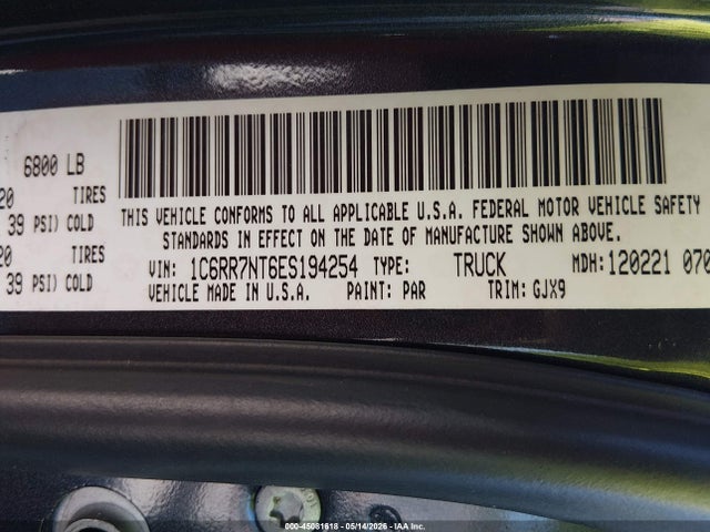 Продажа на аукционе авто 2014 Ram 1500 Laramie, vin: 1C6RR7NT6ES194254, номер лота: 45081618