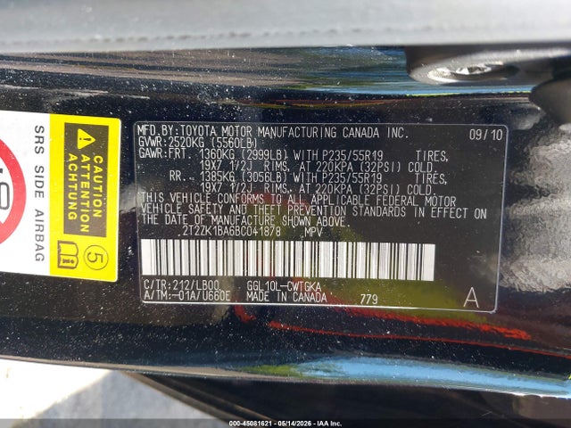 45081621 :رقم المزاد ، 2T2ZK1BA6BC041878 vin ، 2011 Lexus Rx 350 مزاد بيع