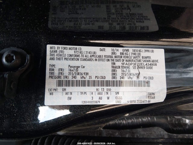 Продажа на аукционе авто 2014 Ford Focus Se, vin: 1FADP3F22EL434908, номер лота: 45081622