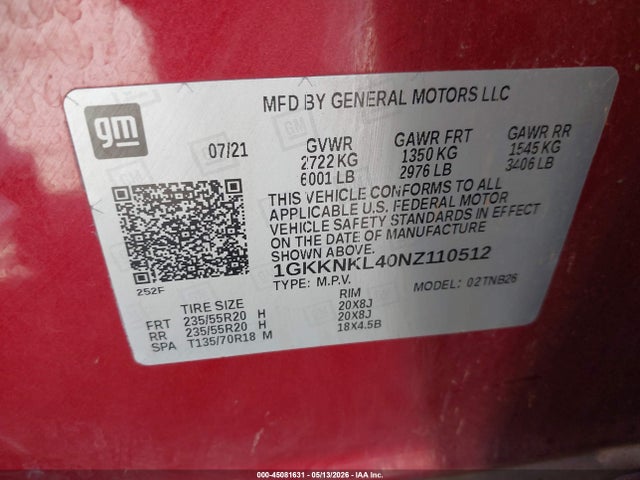 Продаж на аукціоні авто 2022 Gmc Acadia Fwd Sle, vin: 1GKKNKL40NZ110512, номер лоту: 45081631