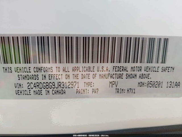 Продажа на аукционе авто 2018 Dodge Grand Caravan Se, vin: 2C4RDGBG9JR312971, номер лота: 45081635