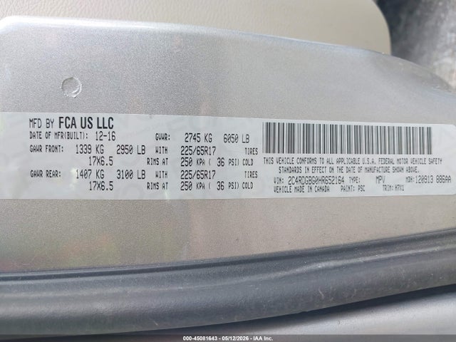 Продажа на аукционе авто 2017 Dodge Grand Caravan Se, vin: 2C4RDGBG0HR652164, номер лота: 45081643