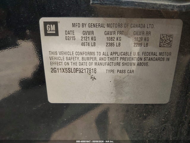 Продажа на аукционе авто 2015 Chevrolet Impala 1fl, vin: 2G11X5SL0F9217818, номер лота: 45081647