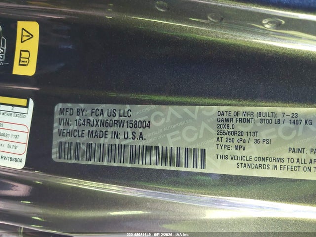 45081649 :رقم المزاد ، 1C4RJXN60RW158004 vin ، 2024 Jeep Wrangler 4xe Sport S 4xe مزاد بيع