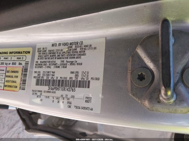 Aukcja sprzedaży 2014 Ford Fusion Se, vin: 3FA6P0H71ER142765, numer aukcji: 45081681