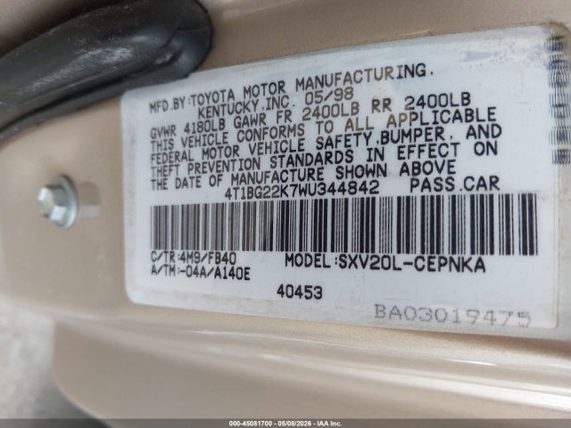 Продаж на аукціоні авто 1998 Toyota Camry Le, vin: 4T1BG22K7WU344842, номер лоту: 45081700