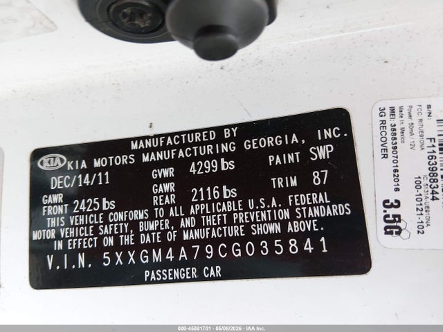 Продажа на аукционе авто 2012 Kia Optima Lx, vin: 5XXGM4A79CG035841, номер лота: 45081701