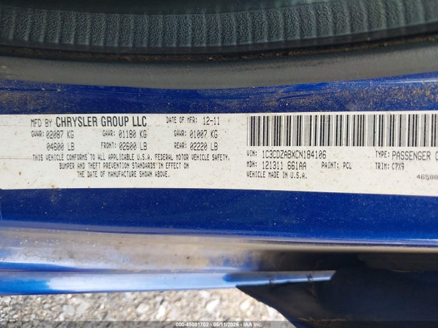 45081702 :رقم المزاد ، 1C3CDZABXCN184106 vin ، 2012 Dodge Avenger Se مزاد بيع
