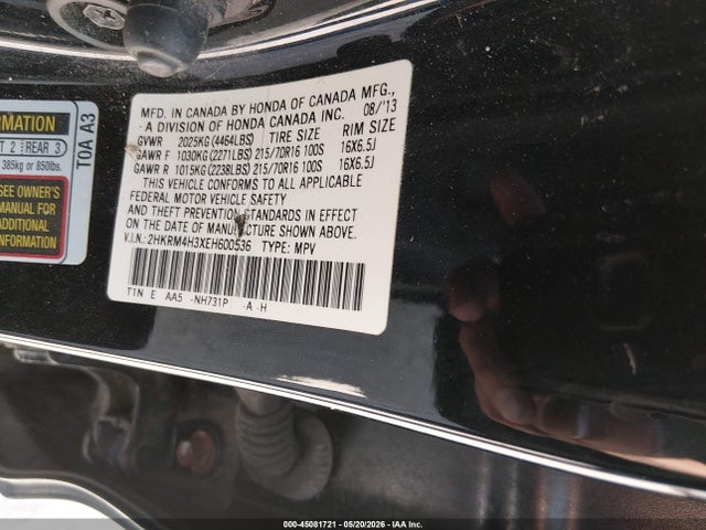 Aukcja sprzedaży 2014 Honda Cr-v Lx, vin: 2HKRM4H3XEH600536, numer aukcji: 45081721