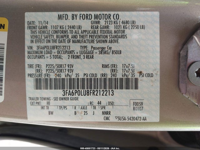 Aukcja sprzedaży 2015 Ford Fusion Hybrid Se, vin: 3FA6P0LU8FR212213, numer aukcji: 45081723