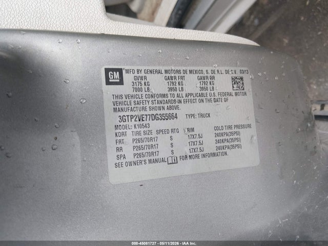 Продаж на аукціоні авто 2013 Gmc Sierra 1500 Sle, vin: 3GTP2VE77DG355664, номер лоту: 45081727