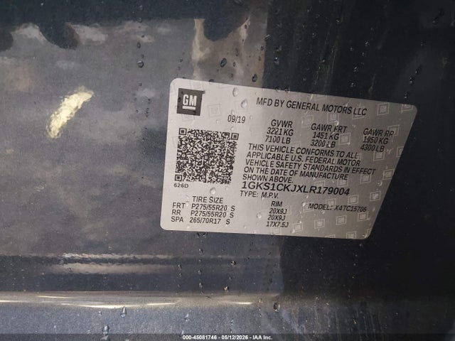 2020 Gmc Yukon 2wd Denali მანქანა იყიდება აუქციონზე, vin: 1GKS1CKJXLR179004, აუქციონის ნომერი: 45081746