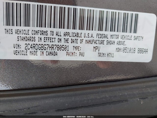 Продаж на аукціоні авто 2017 Dodge Grand Caravan Se, vin: 2C4RDGBG7HR780501, номер лоту: 45081750