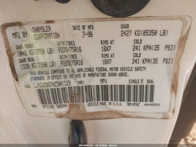 45081751 :رقم المزاد ، 1J4GW58S7XC501129 vin ، 1999 Jeep Grand Cherokee Laredo مزاد بيع