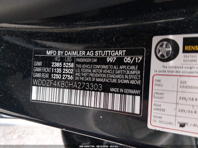 2017 Mercedes-benz E 300 4matic მანქანა იყიდება აუქციონზე, vin: WDDZF4KB0HA273303, აუქციონის ნომერი: 45081756