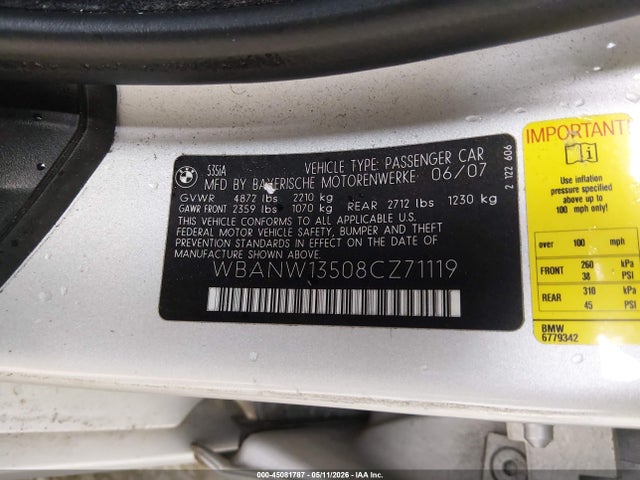 Продажа на аукционе авто 2008 Bmw 535i, vin: WBANW13508CZ71119, номер лота: 45081787