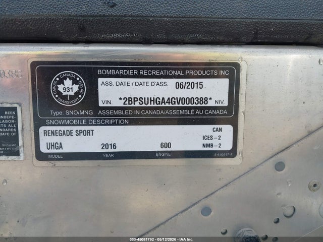 Ski-Doo Renagade 600 2016 2BPSUHGA4GV000388 Image 9
