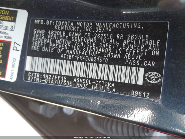 Продаж на аукціоні авто 2014 Toyota Camry Se, vin: 4T1BF1FK4EU821510, номер лоту: 45081810