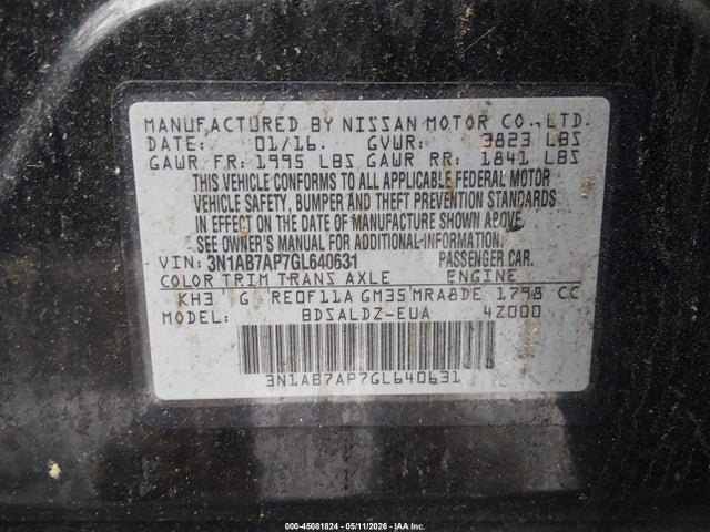 Aukcja sprzedaży 2016 Nissan Sentra Fe+ S/s/sl/sr/sv, vin: 3N1AB7AP7GL640631, numer aukcji: 45081824