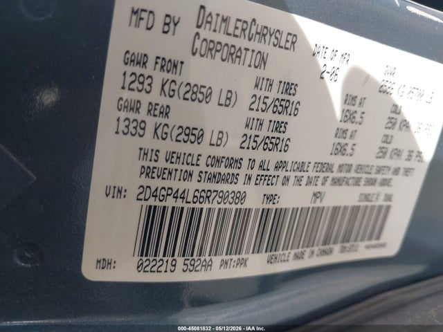Продажа на аукционе авто 2006 Dodge Grand Caravan Sxt, vin: 2D4GP44L66R790380, номер лота: 45081832